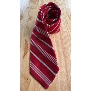 Vintage Roundtree & Yorke Red White Stripe Silk Tie 90s Preppy Ivy Americana 60"